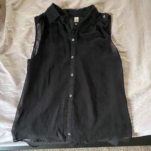 See through collared black button up